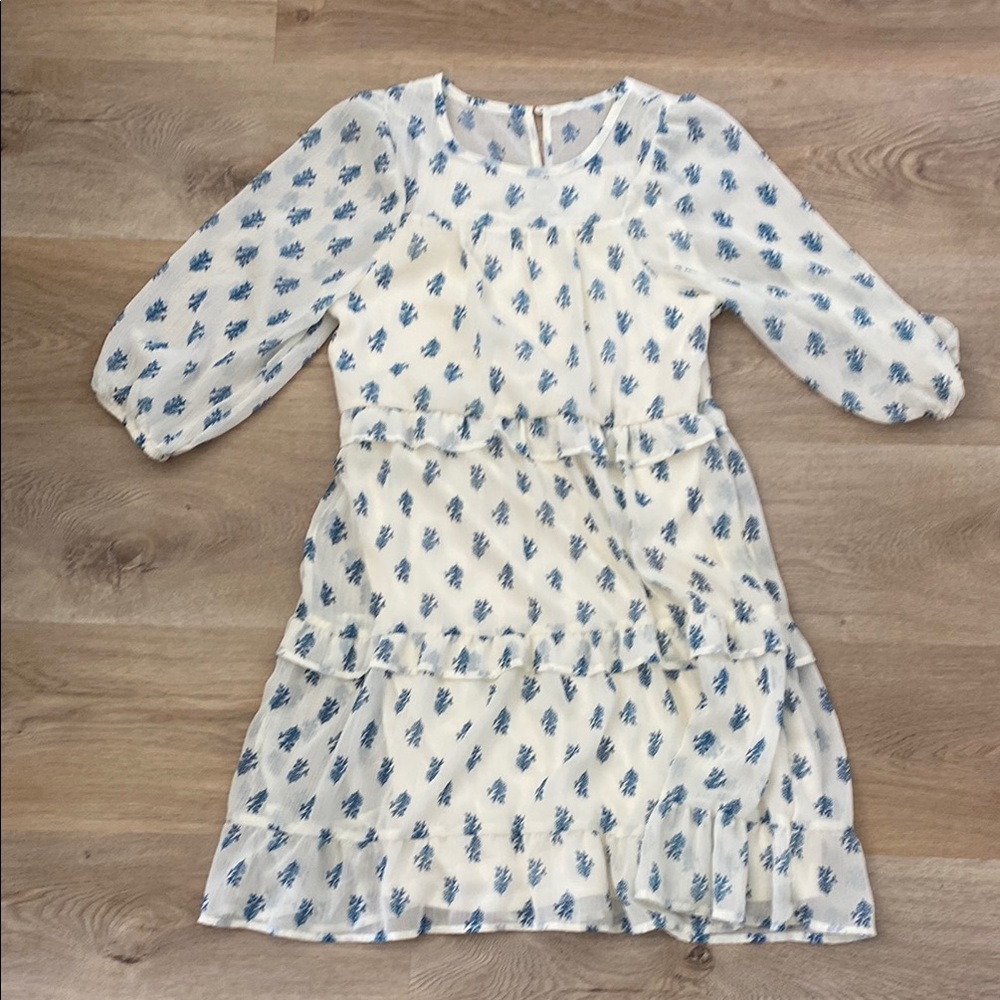 Cream Tiered Ruffled Sundress with Bishop Sleeves